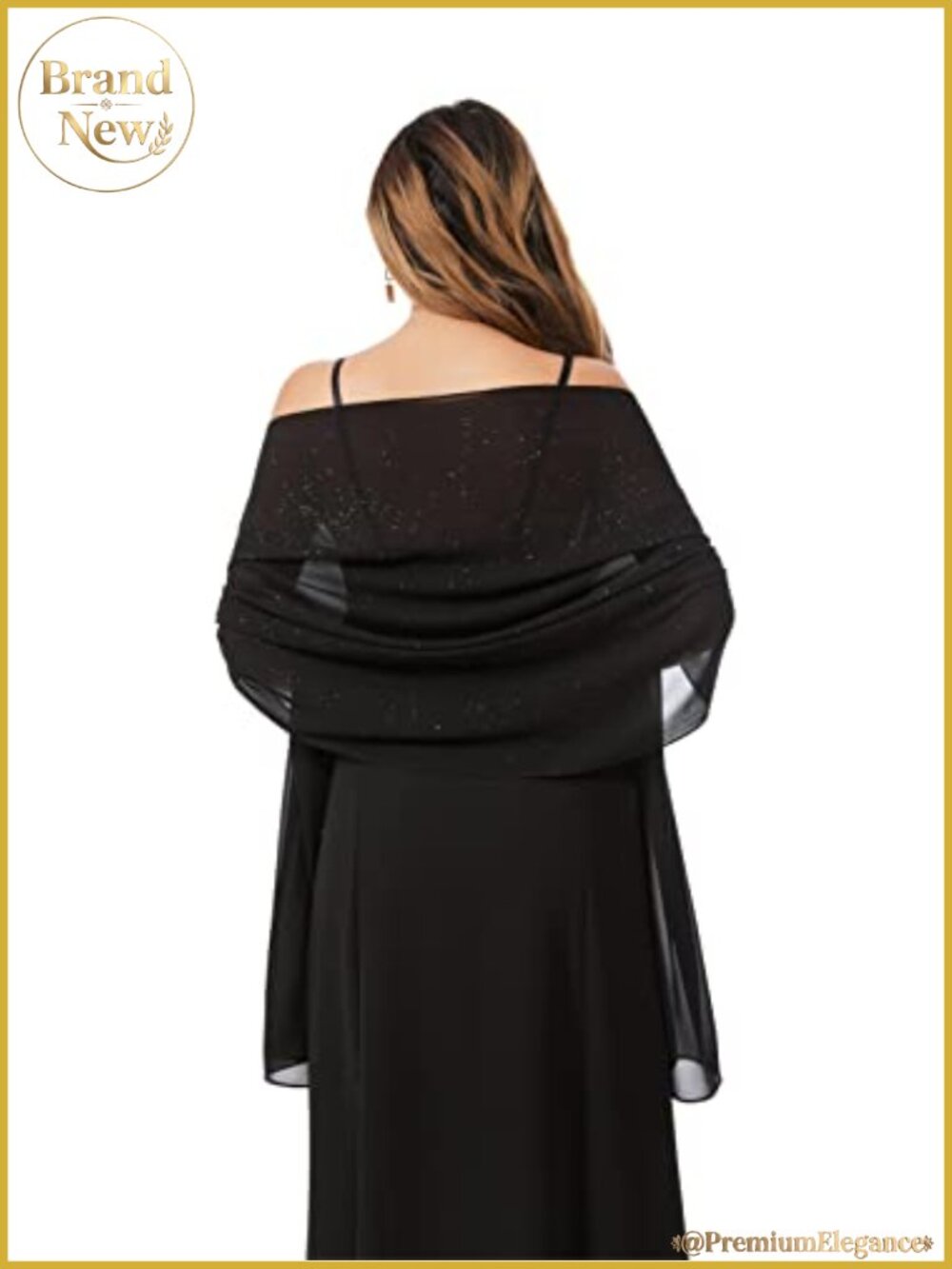 Sheer Chiffon Shawl Wrap with Rhinestone Glitter for Evening Dresses